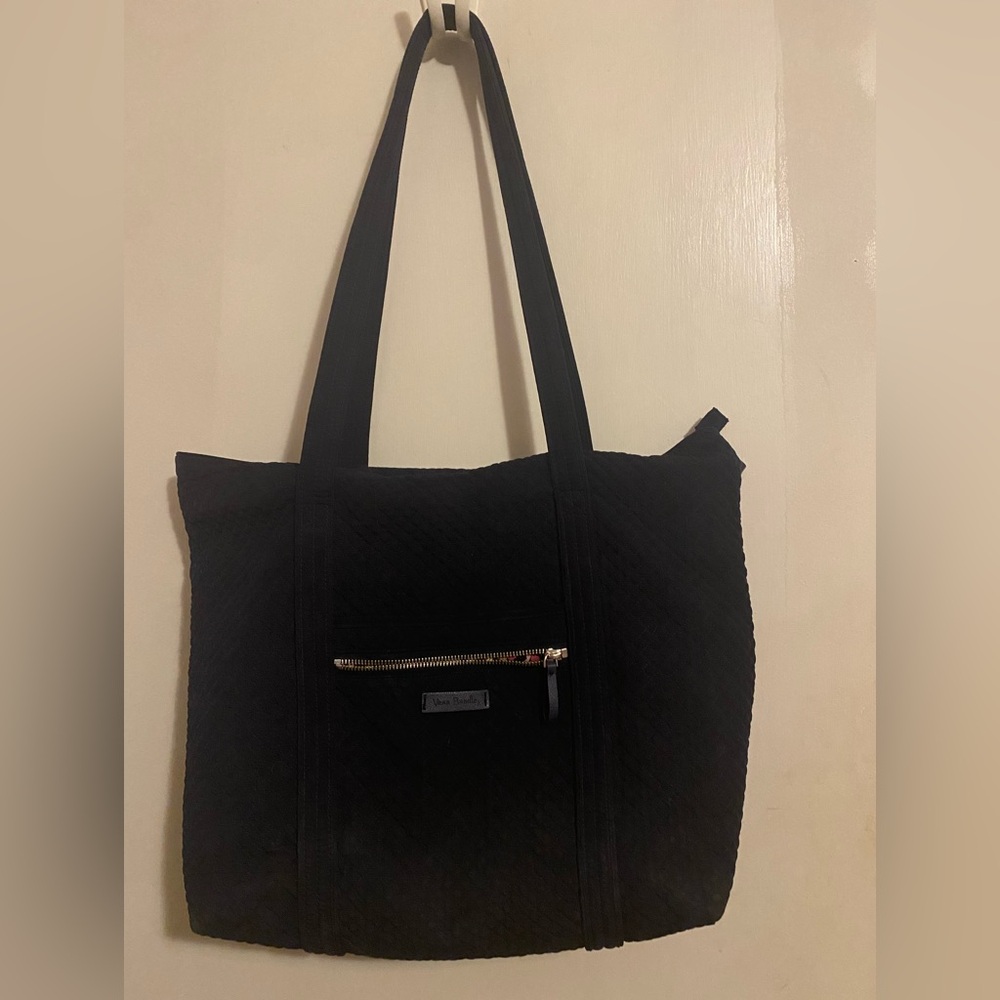 Navy Vera Bradley tote bag 18” wide 14” tall with 14” handle drop.